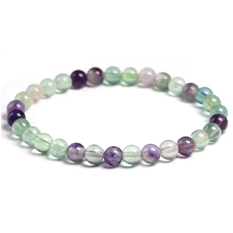 Charm Bracelets 6Mm 8Mm 10Mm Natural Stone Rainbow Fluorite Beads Bracelet Girls Jewelry Healing Energy Buddha Drop Delivery Dhn0G