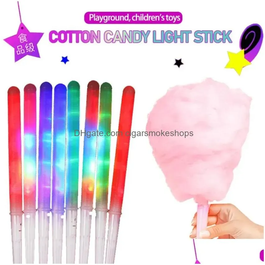 Party Decoration Non-Disposable Food-Grade Light Cotton Candy Cones Colorf Glowing Luminous Marshmallow Sticks Flashing Key Christmas Dhftc