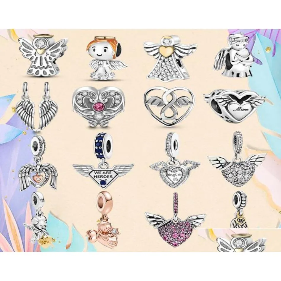 Charms 925 Sier Bead Fit Charm Bracelet Angel Heart Angels Wing God Of Love Feather Charmes Ciondoli Diy Fine Drop Delivery Jewelry Fi Otqki