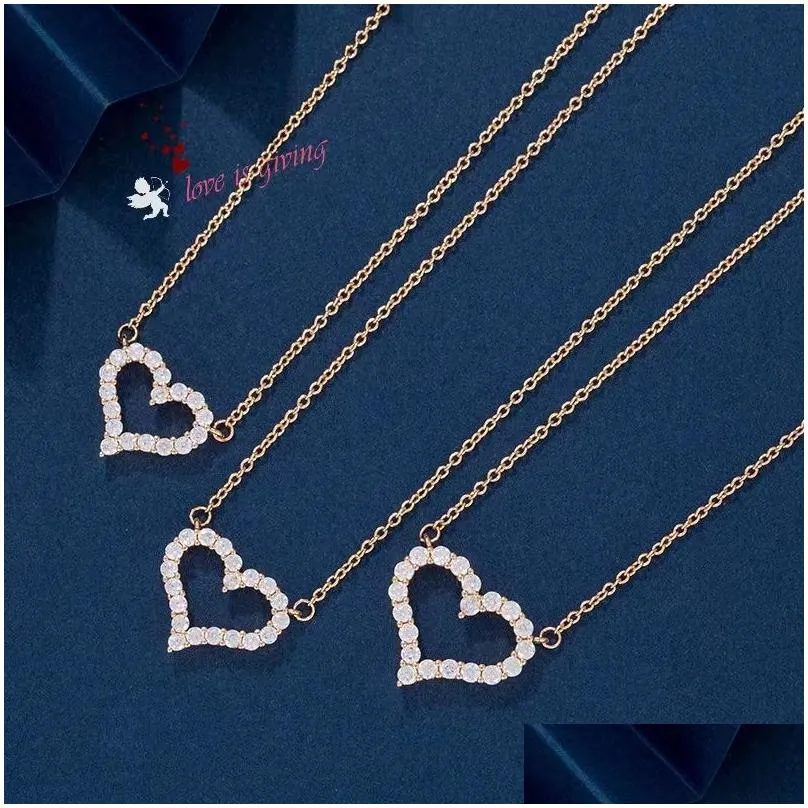 Pendant Necklaces T Necklace S Sier Heart-Shaped Size Fl Of Diamond Clavicle Chain Light Drop Delivery Jewelry Pendants Dhlmc