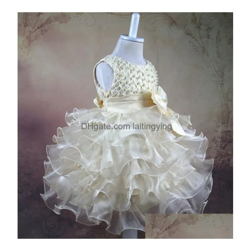girls flower princess dress 2024 bow wear beads baby skirt dress flower child wedding dress pompadour dresses