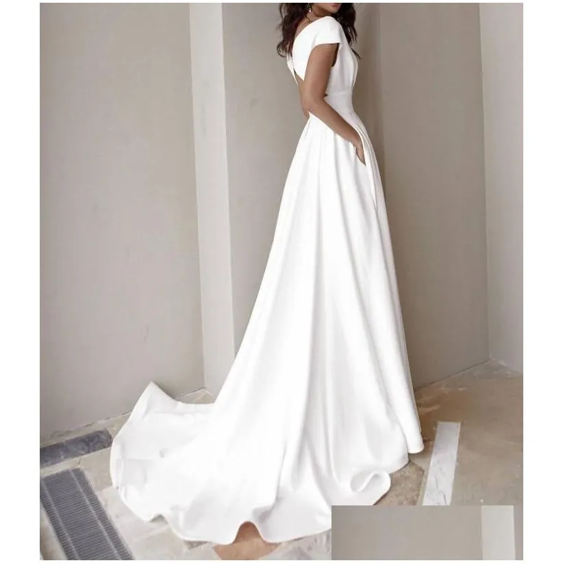 Casual Dresses Women Elegant Party Wedding Long Lady Chic Sexy V-Neck Skirt Tail Solid Color Evening Dress