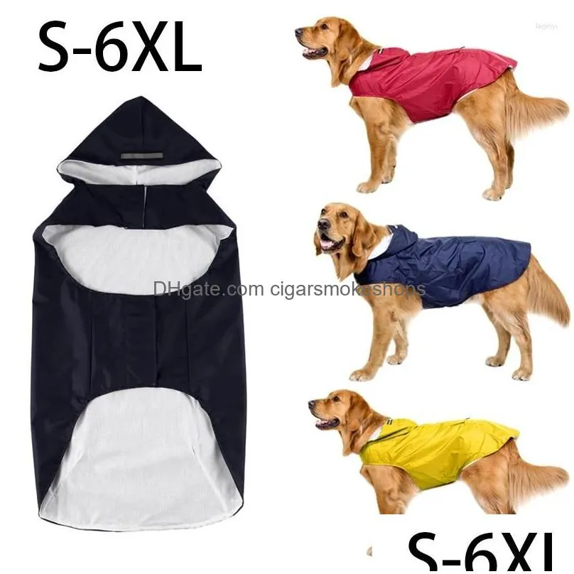 Dog Apparel Raincoat Waterproof Hoodie Jacket Rain Poncho Pet Rainwear Clothes With Reflective Stripe Outdoor Dogs Accessories Drop D Dh7Ft
