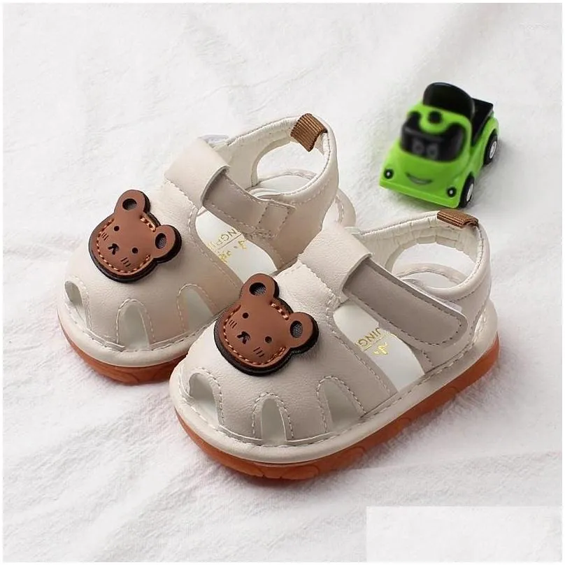 Sandals Cute Cartoon Bear Infant Baby For Kids Girl Solid Color Soft Anti-Slip Shoes Toddler Beach Flats 0-12M