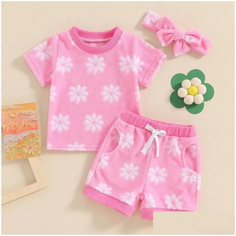 Clothing Sets Lovely Summer Born Baby Girls Flower Embroidery O-neck T-shirts Shorts Headband Infant Casual Soft Outfits