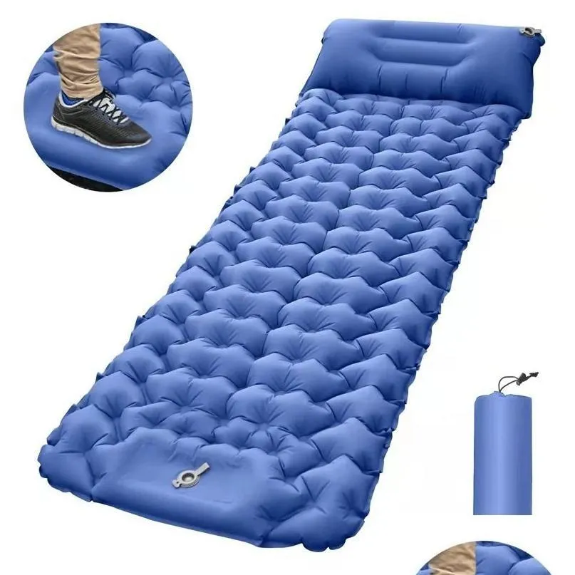 Outdoor Pads Mat Buitin Foot Pump Tpu Fast Inflatable Mattress Tralight Portable Cam Damp Proof Slee Pad Lunch Break Cushion Drop Deli