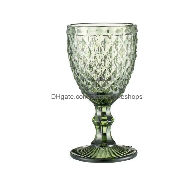Wine Glasses Wholesale 300Ml 10Oz Vintage Pattern European Style Embossed Stained Lamp Thick Goblets For Party Wedding Jy08 Drop Deliv Dhmao