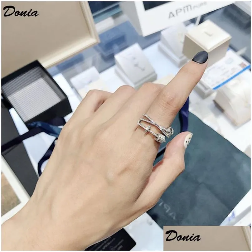 Band Rings Donia Jewelry Luxury Ring Exaggerated Three-Ring Copper Inlaid Fl Of Zircons European And American Creative Designer Gift Dh7Bp