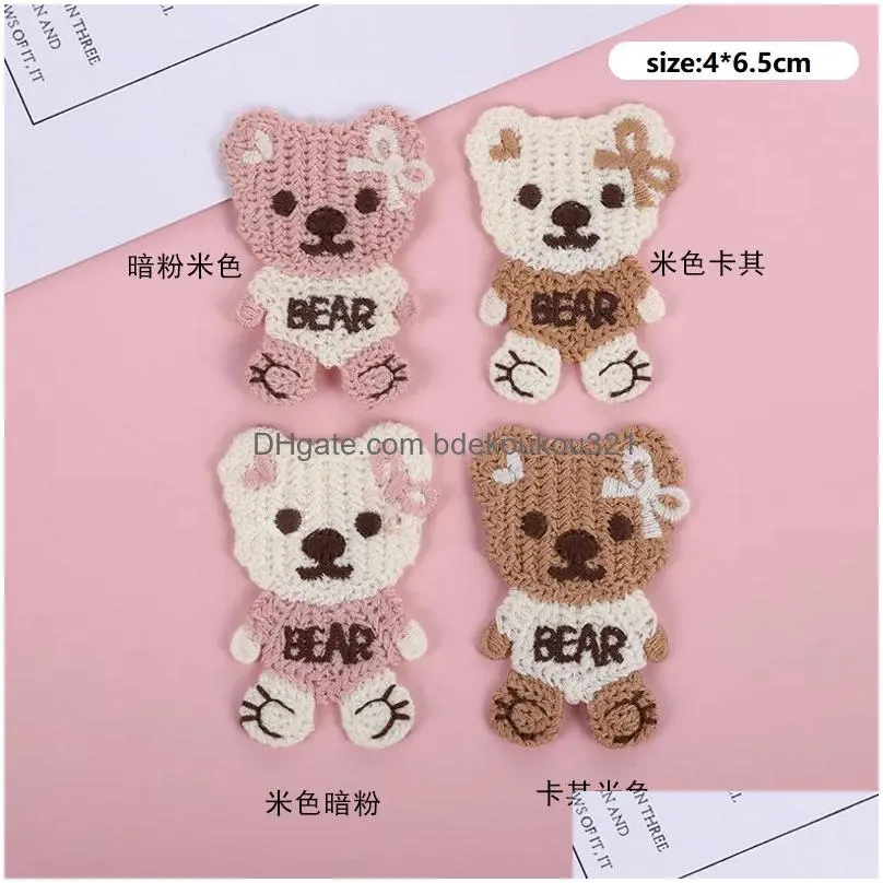 Sewing Notions & Tools Cute Wool Knitting Love Bear Embroidery Animal Es Bag Jacket Jeans Cartoon Sew On For Clothes Headdress Drop D Dht2A