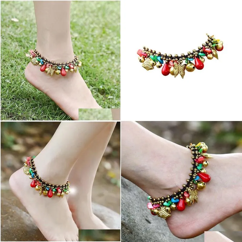 Bohemian style Mancheng jewelry copper accessories half water drop hand woven beach Anklet lady