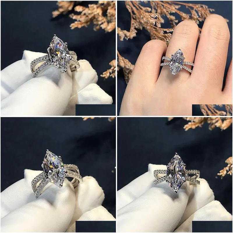 Elegant Marquise cut 3ct Lab Diamond Ring White Gold Filled Bijou Engagement Wedding band Rings for Women Bridal Party Jewelry