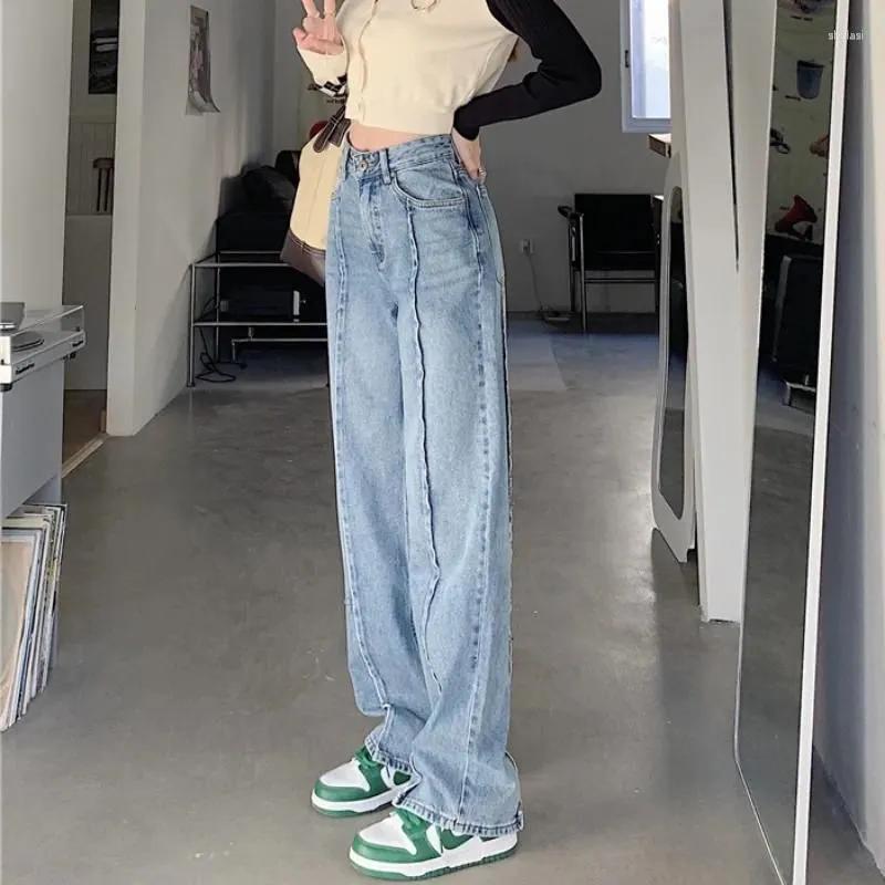 Women`s Jeans Autumn Spring Denim Pant Women Vintage Trousers Fashion Female Blue Hight Waist Loose Casual Wide Leg Pants Straight