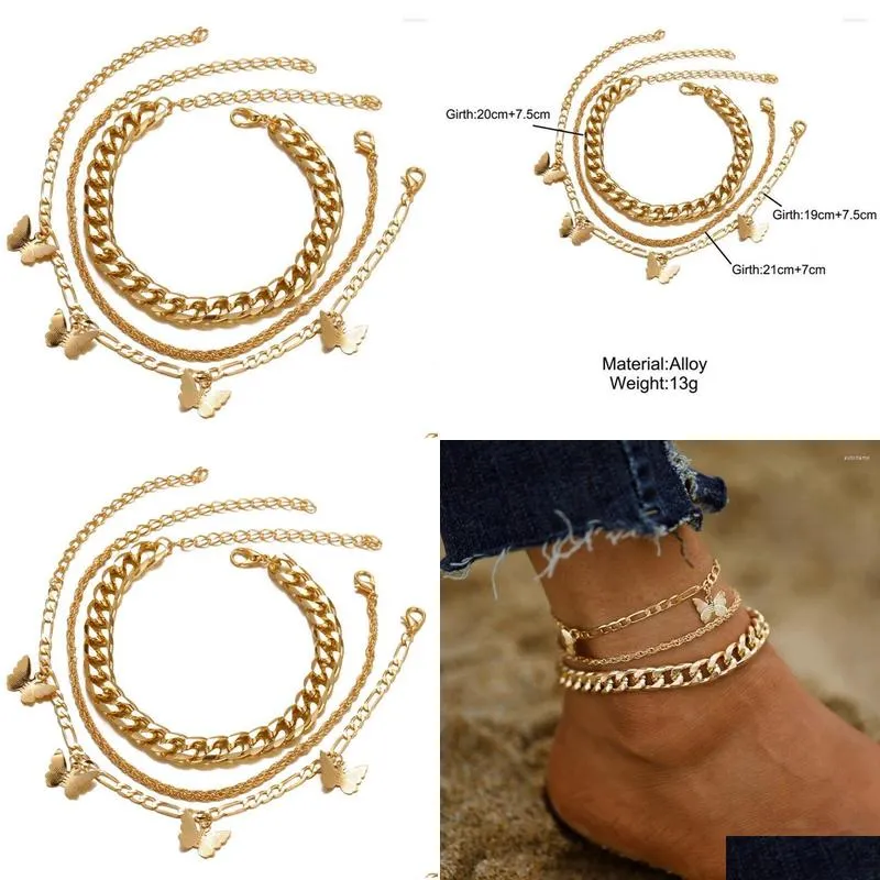 Anklets Female Summer Gold Color For Women Butterfly Mtilayer Chain Ankle Bracelets Girls On Leg Beach Jewelry Drop Delivery Dhund