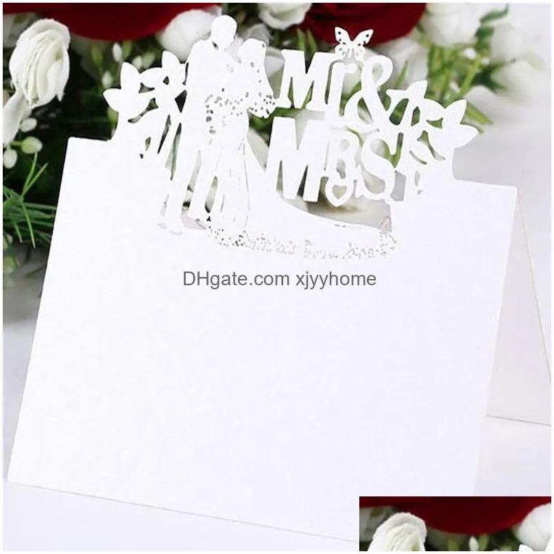 Party Decoration Butterfly Bride And Groom Laser Cut Table Name Place Cards Lace Mes Setting Card Seat Wedding Birthday Drop Delivery Dhxtt