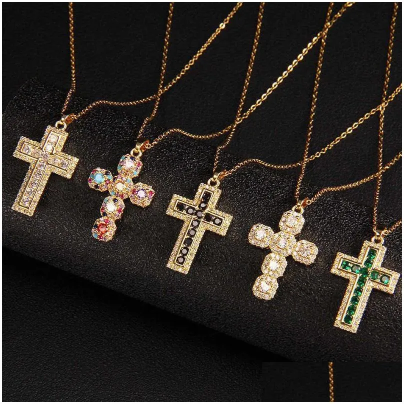 Pendant Necklaces Fashion Trend Diamond Chain Womens Mens Jewelry Gold Cz Flashing Cross Stainless Steel Necklace Drop Delivery Pendan Otlov