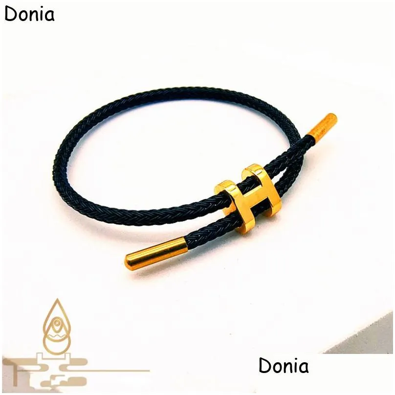 Bangle Donia Jewelry Letter European And American Fashion Designer Luxury Leather Rope Exaggerated Titanium Steel Micro-Inlaid Zirco Dhwxu