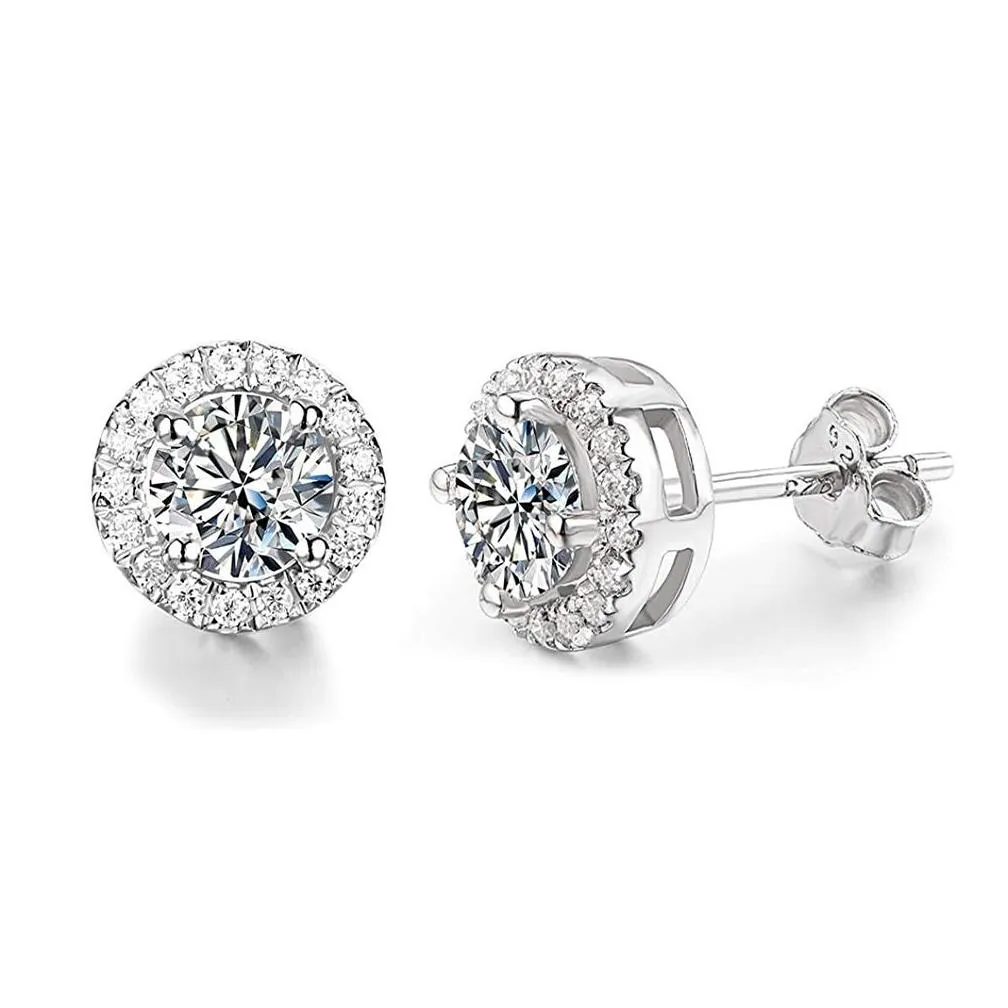 Stud 925 Sterling Sier Earrings Classic Halo Round Brilliant Cut 0.5Ct 1Ct Moissanite Diamond For Drop Delivery Jewelry Dhzmp