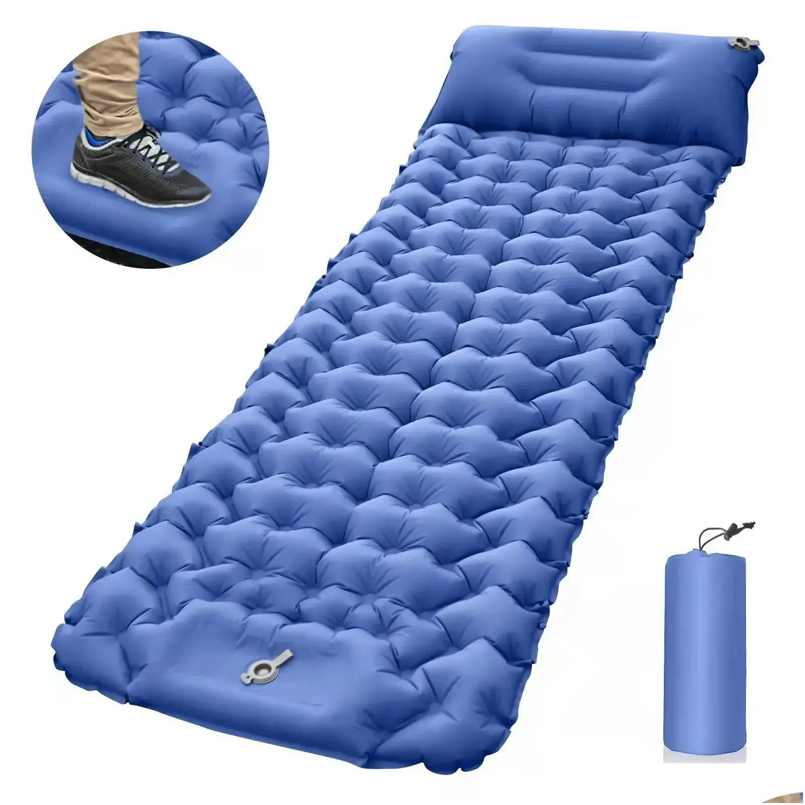 Outdoor Pads Mat Buitin Foot Pump Tpu Fast Inflatable Mattress Tralight Portable Cam Damp Proof Slee Pad Lunch Break Cushion Drop Deli