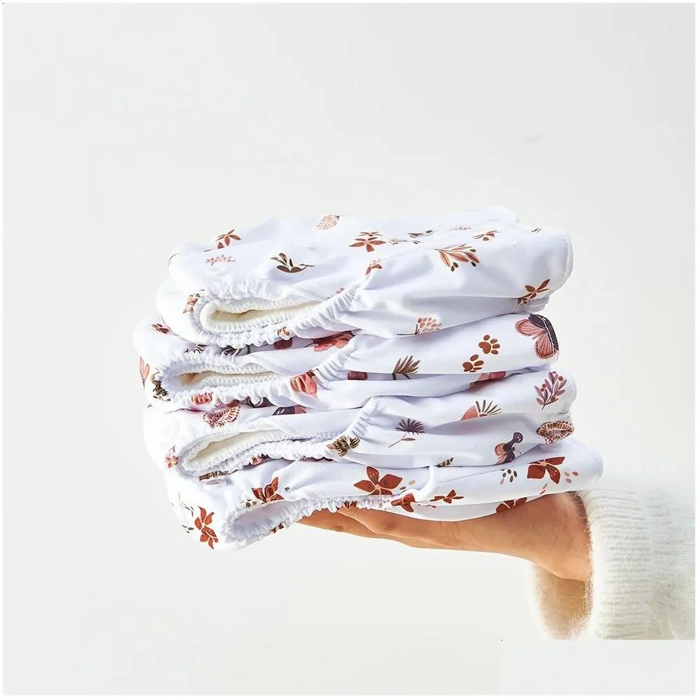 HappyFlute Exclusive 4 PCS Washable Reusable Ecological Diapers For Baby 1 PCS Waterproof Bag 240403