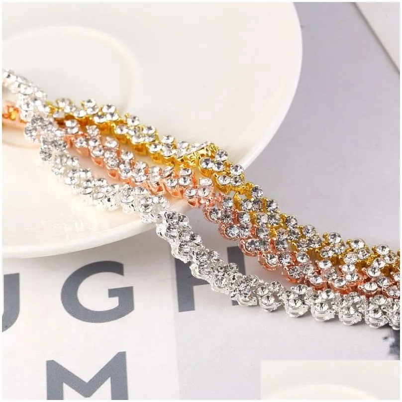 Chain Luxury Designer Jewelry European And American Roman Crystal Bracelet Womens Fashion Heart Rhinestone Diamond Drop Delivery Brac Othgi