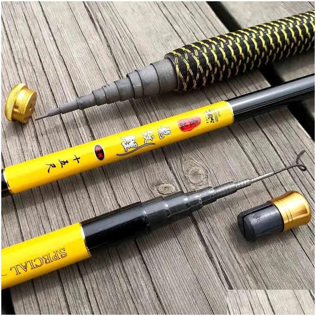 Spinning Rods Josby 3.6M 7.2M Carbon Fiber Fishing Rod Telescopic Tralight Hard Pole For Stream Freshwater Drop Delivery Sports Outdoo