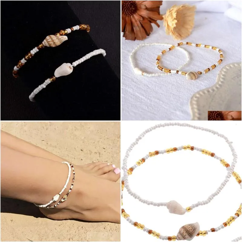 Jewelry Bohemian Ethnic Style Beach Rice Bead Conch Chain Double Layer Combination Set Foot Ornament