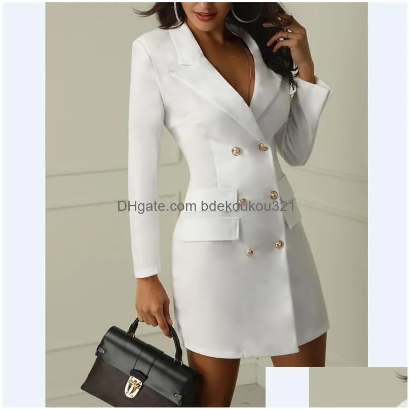 Women`S Suits & Blazers Womens White Ladies Blazer Dress Women Suit Winter Y Long Sleeve Party Female Button Girl Jacket 2021 Drop De Dhlyo