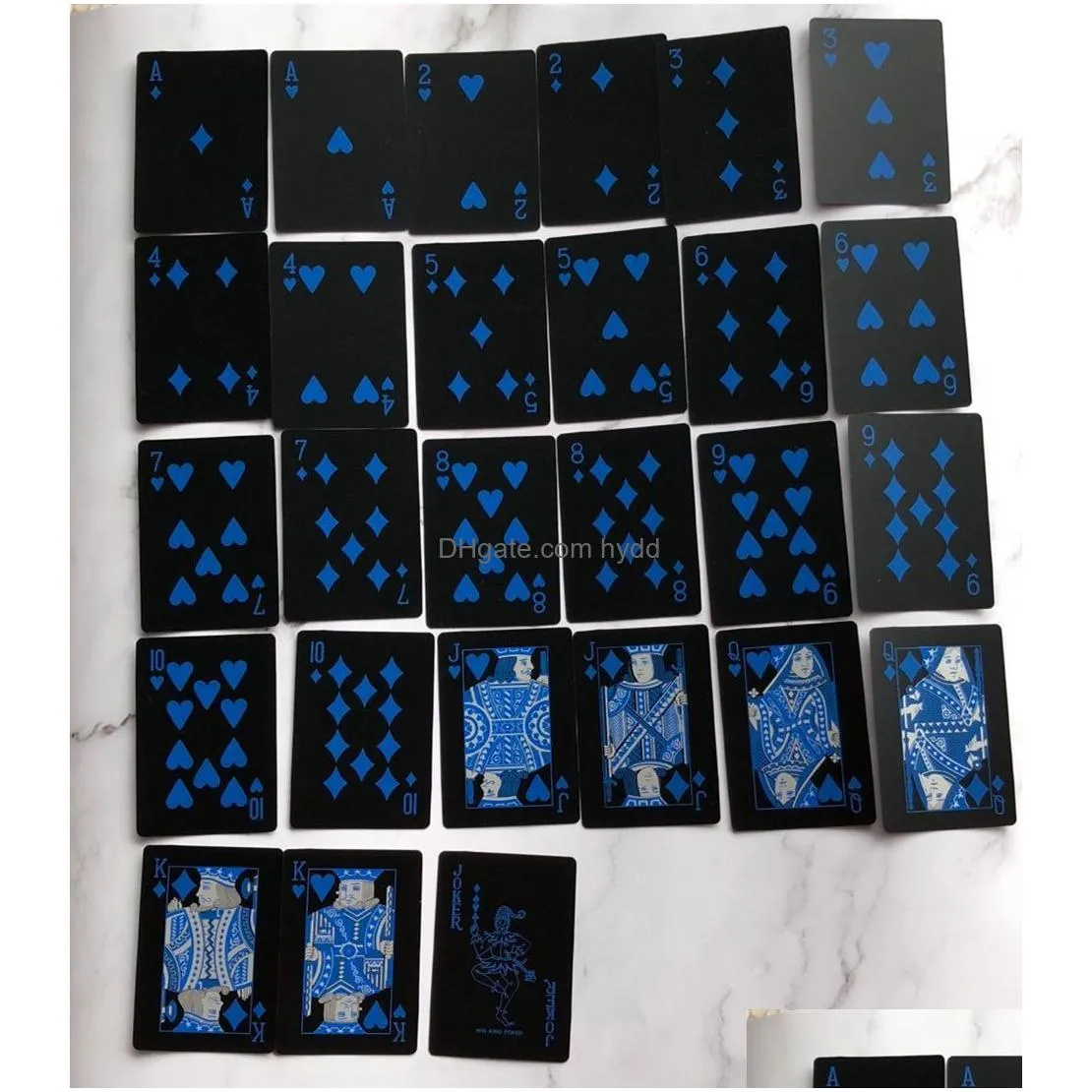 water proof pure black pvc poker pure black cards blue silver font magic playing cards 63mm 88mm 140g7604473