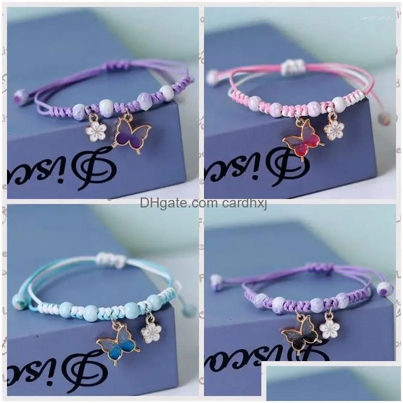 Charm Bracelets Kpop Cute Colorf Butterfly Bracelet For Women Girl Fashion Hand-Woven Star Bell Beads Flower Pendant Sisters Drop Del Dhgcx