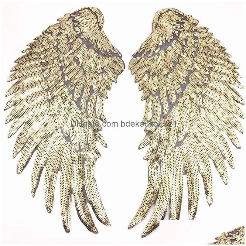 Sewing Notions & Tools Gold Sier Rainbow Angel Wing Feather Sequin Sew Iron On Es 33.5X32Cm For Dress Jeans Shirt Diy Appliques Drop Dholu