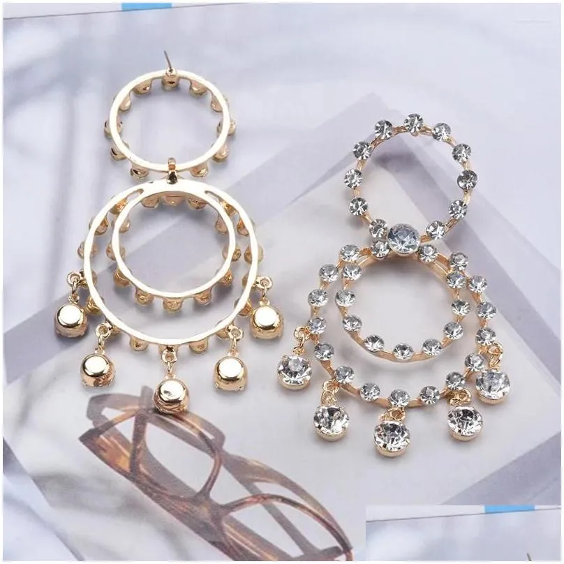 Dangle Earrings Fashion Multilayer Round Circle Crystal Rhinestone Long For Women Boho Ethnic Statement Large Drop Earring Jewelry