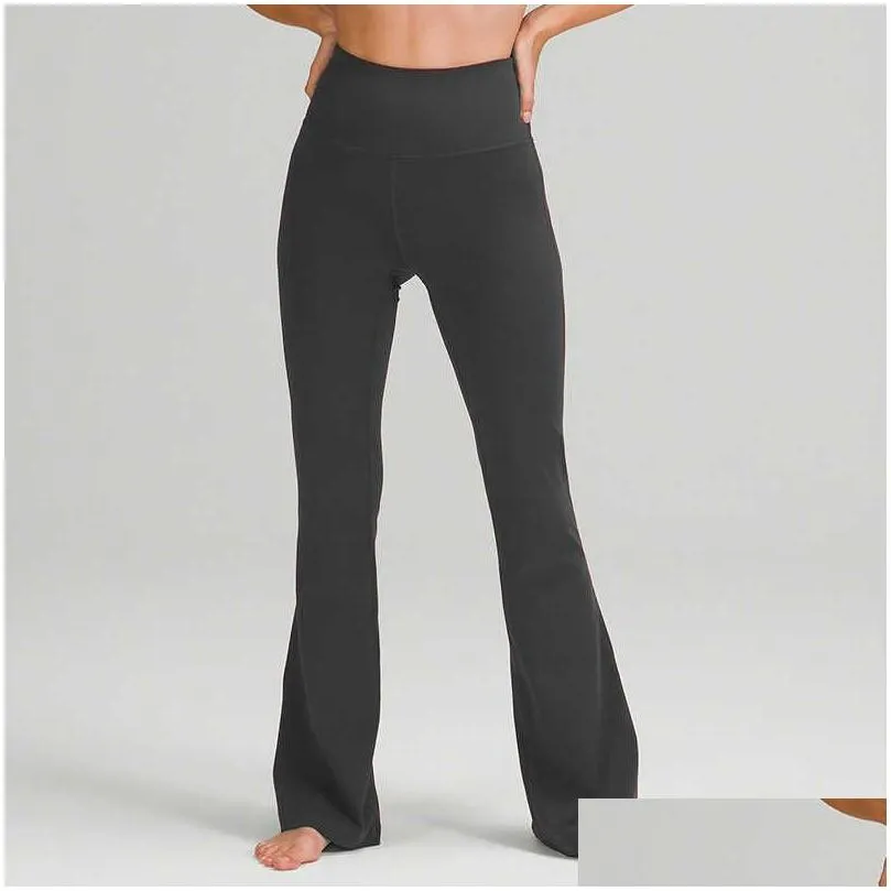 LU-06 Women High Waist Yoga Flared Pants Wide Leg Sports Trousers Solid Color Slim Hips Loose Dance Tights Ladies Gym Plus Size