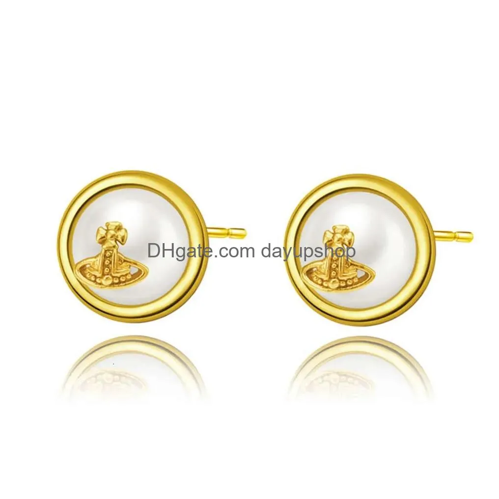 Stud Designer High Quality Western Empress Dowager Round Small Pearl Exquisite Light Fashion Versatile Earrings Live Broadcast Drop D Dh7Tu