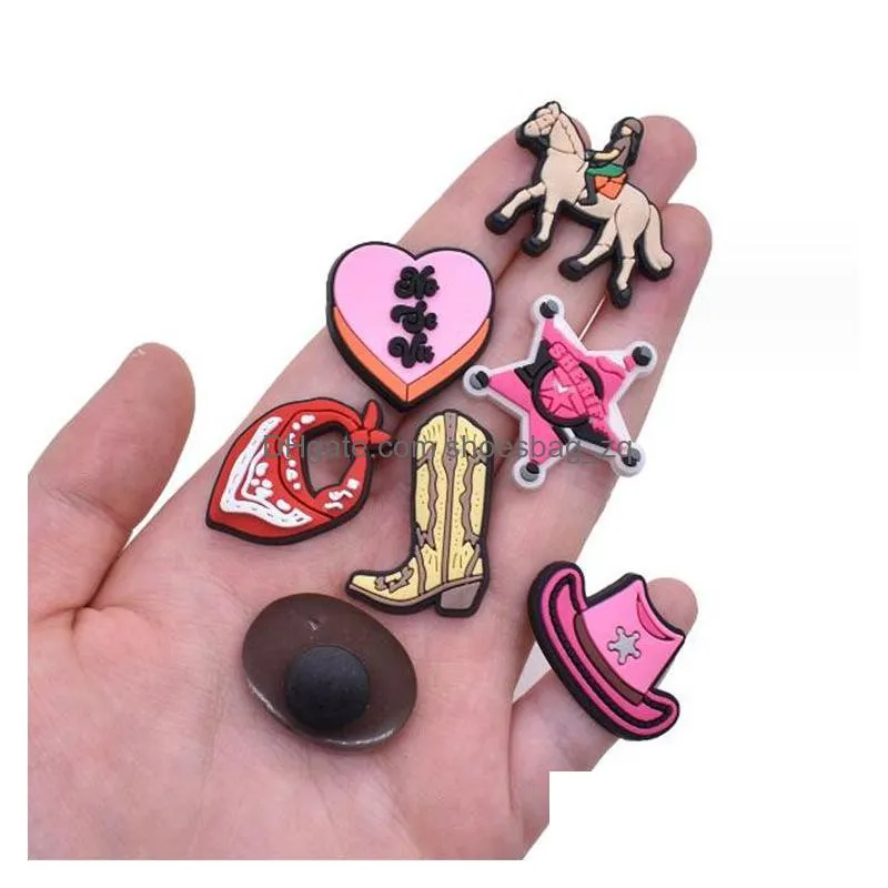 cartoon pink cow shoe charms pvc soft garden shoe accessories kids girl button decoration charms for clog boot