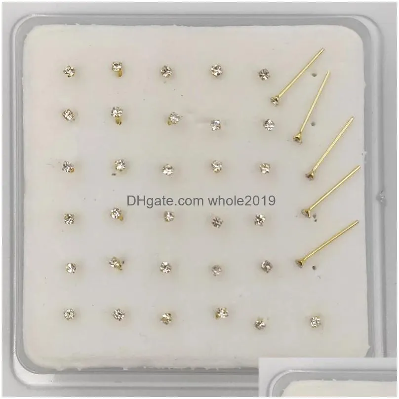 Pins, Brooches Jewelry 925 Sterling Sier Nose Stud Clear Crystal Pin Piercing 36Pcs/Pack Drop Delivery Dhjxq