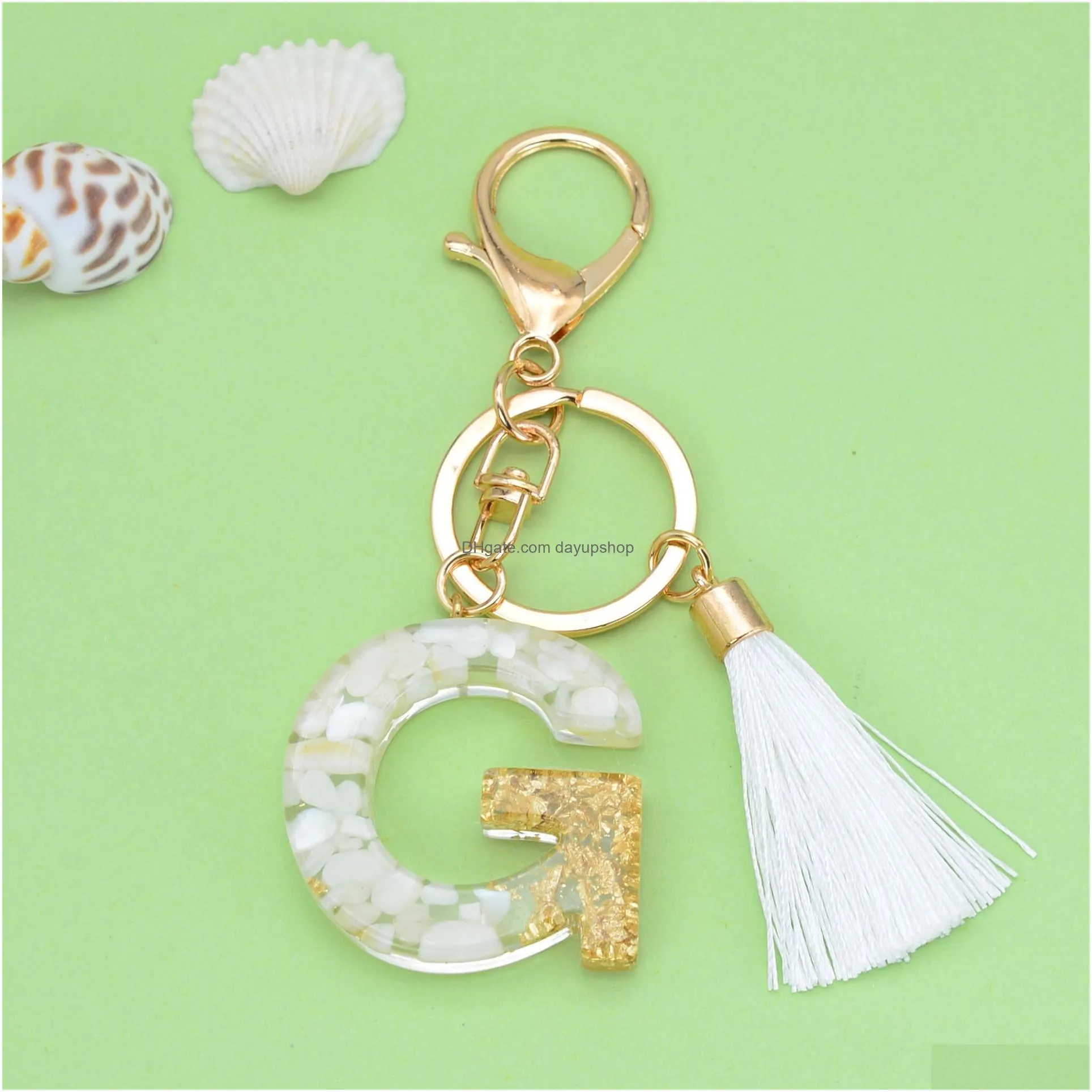 Key Rings Initial Keychain Fashion White Chains For Women Girls Letter Keychains With Tassel Charms Handbags Backpacks Drop Delivery Dhlsx