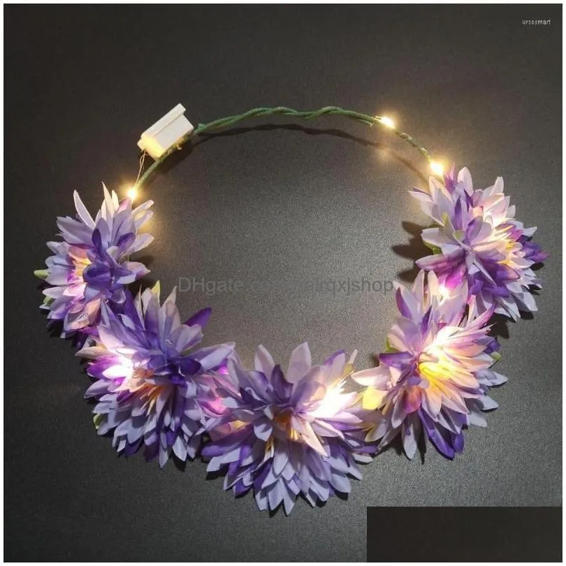 Flashing Hair Braid Decorative Flowers Luminous Garland Tourist Attractions Forest Girl Rattan Rose Headwear Led Headband Wedding Part Dhcpw