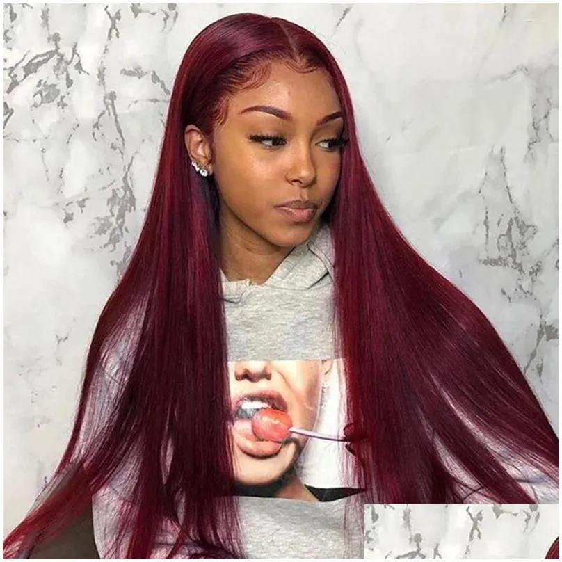 Red Burgundy 99J Transparent 13x6 Lace Front Human Hair Wig Straight 13x4 HD Frontal For Women Colored