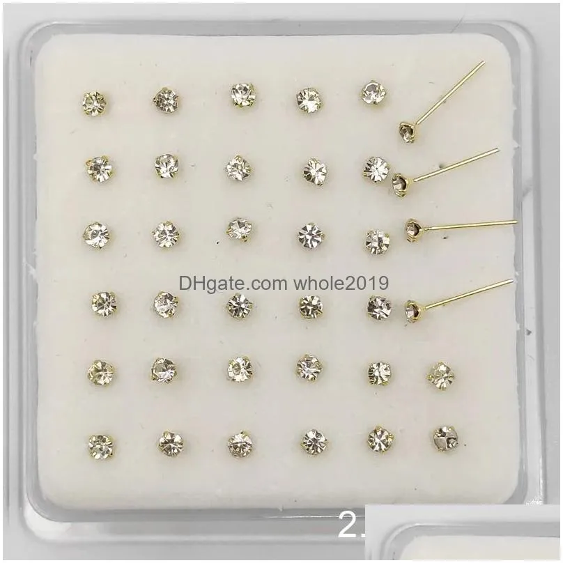 Pins, Brooches Jewelry 925 Sterling Sier Nose Stud Clear Crystal Pin Piercing 36Pcs/Pack Drop Delivery Dhjxq