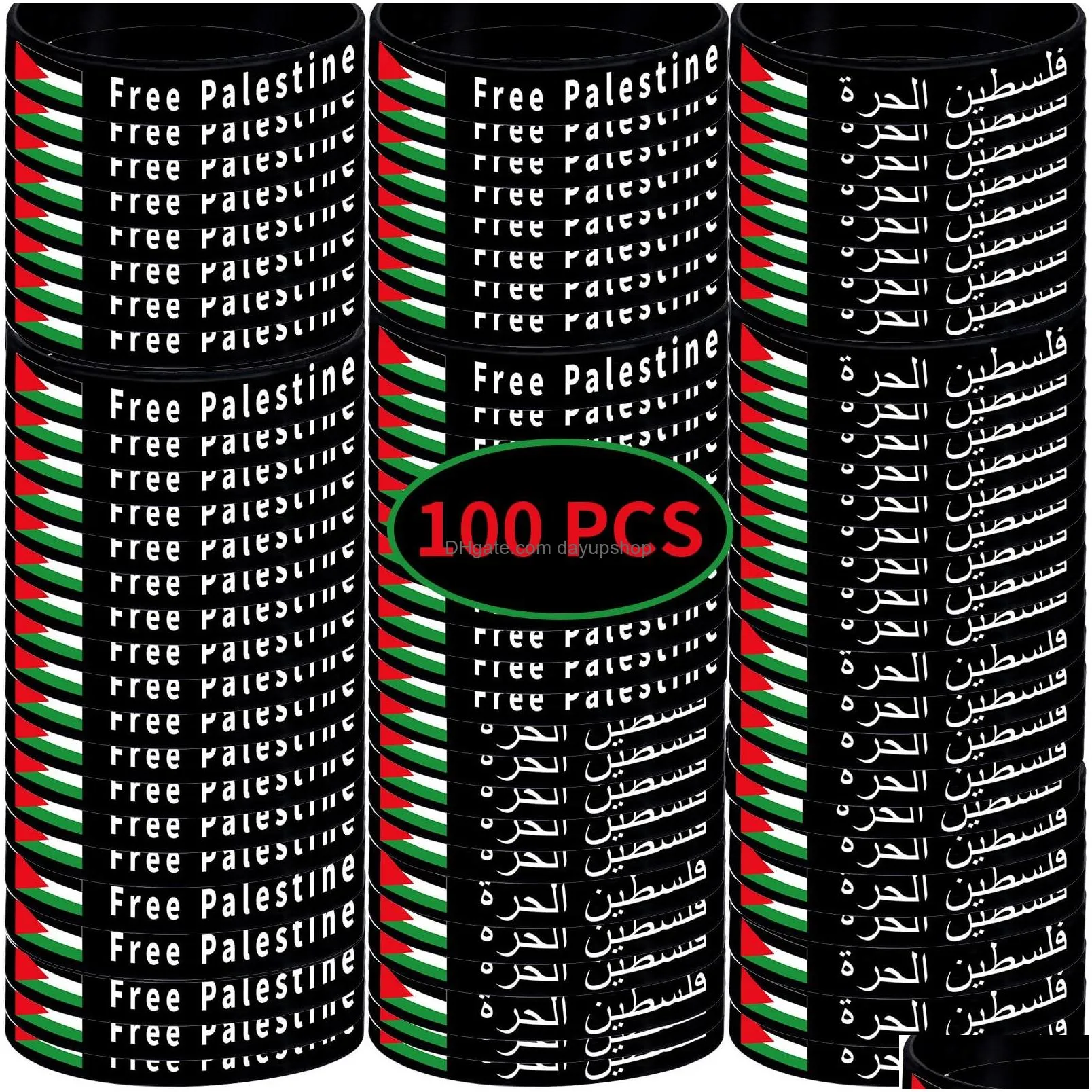 Identification Palestine Flag Bracelets Stand With Gaza Support Arabic Dom For Palestinians Sile Cuff Wristbands Drop Delivery Jewelr Dha1C