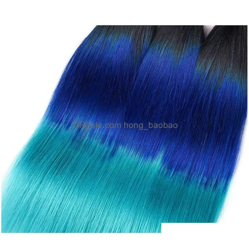 three tone 1bblueteal ombre peruvian human hair extensions double wefts dark root blue teal ombre virgin hair weaves 3 bundle d7992685