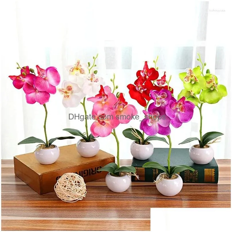 decorative flowers 1pc cute small bonsais simulation phalaenopsis fake potted plant artificial silk cloth home decor realistic