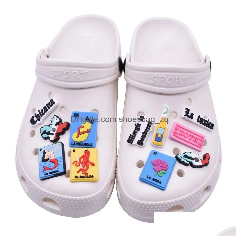 Mexican Theme Cards Shoe Decoration Charm Accessories Buckle Jibitz for Croc Charms Clog Buttons