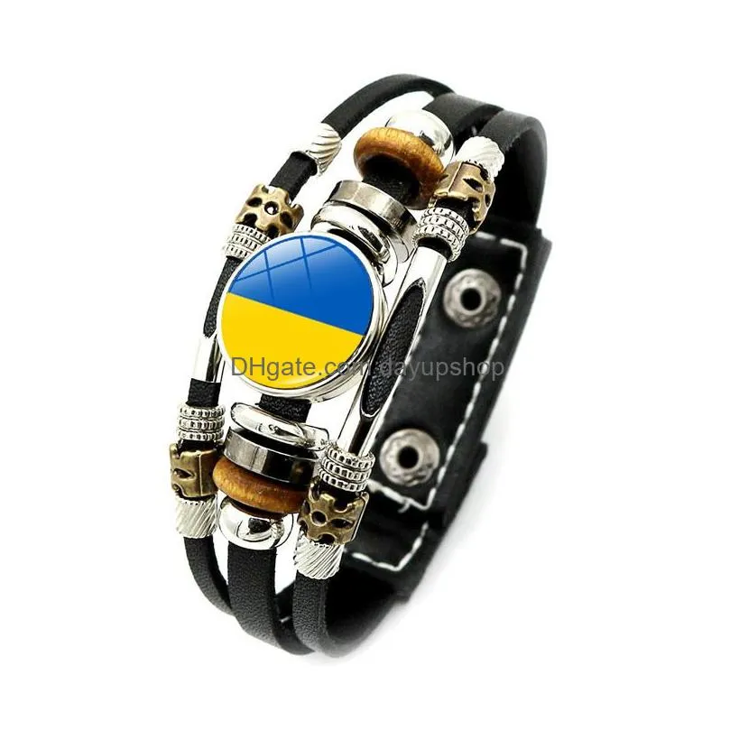 Charm Bracelets Leather Bracelet For Women Punk Style Mti-Layer Braided Beaded Jewelry Drop Delivery Dh2I1