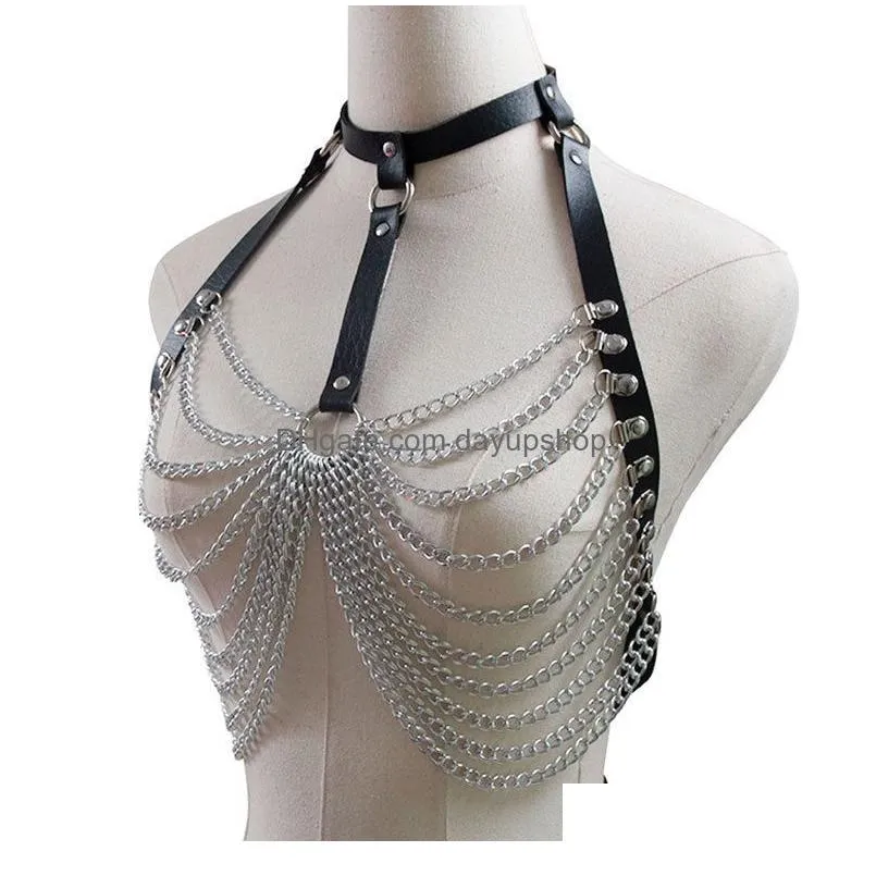 Other Fashion Accessories Goth Leather Harness Chain Bra Top Chest Waist Belt Witch Gothic Punk Metal Girl Festival Jewelry Drop Deli Dhc8N