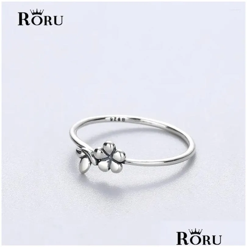 Cluster Rings S925 Sterling Silver Flower And Leaves Fashion Fine Jewelry Ring For Woman Girl Party Wedding Gift Retro Design 2024