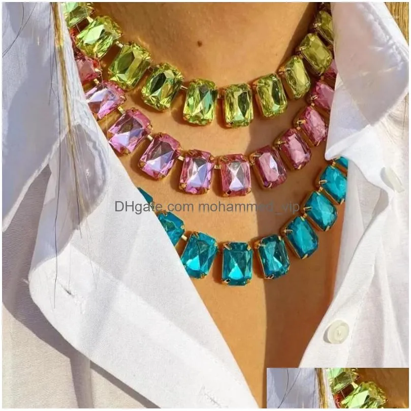 choker womens shiny square crystal necklace multi-color imitation gem party jewelry europe and america style fashion