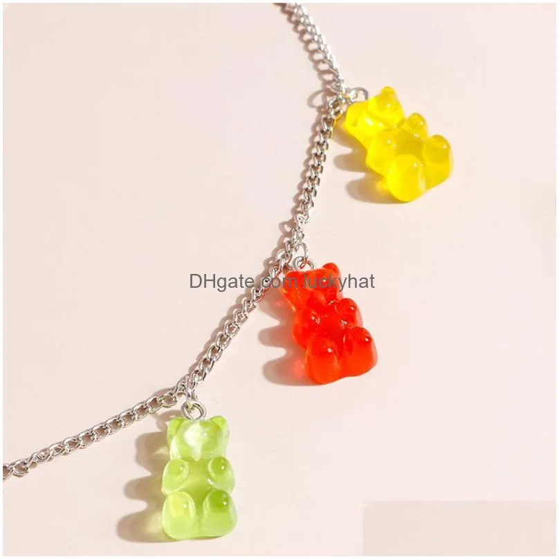 Pendant Necklaces Creative Cartoon Jelly Three-Nsional Bear Necklace Candy Color Resin Fashion Jewelry Birthday Gift Drop Delivery Pen Dhxuy