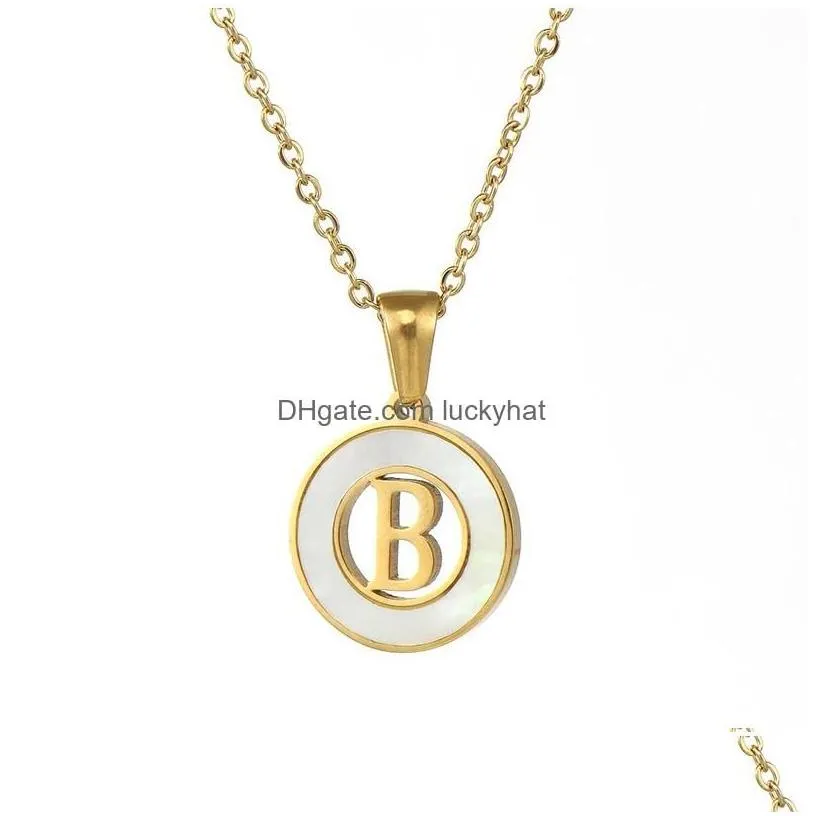 Pendant Necklaces Classic Gold Color Stainless Steel 26 Letters For Women Shell Round Charm Statement Jewelry Gift Drop Delivery Penda