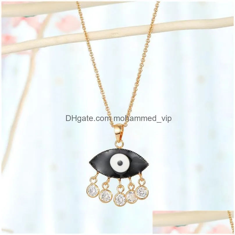 1pc bohemian vintage turkish zircon tassel necklace for women european ethnic evil eye pendant choker collars jewelry gift